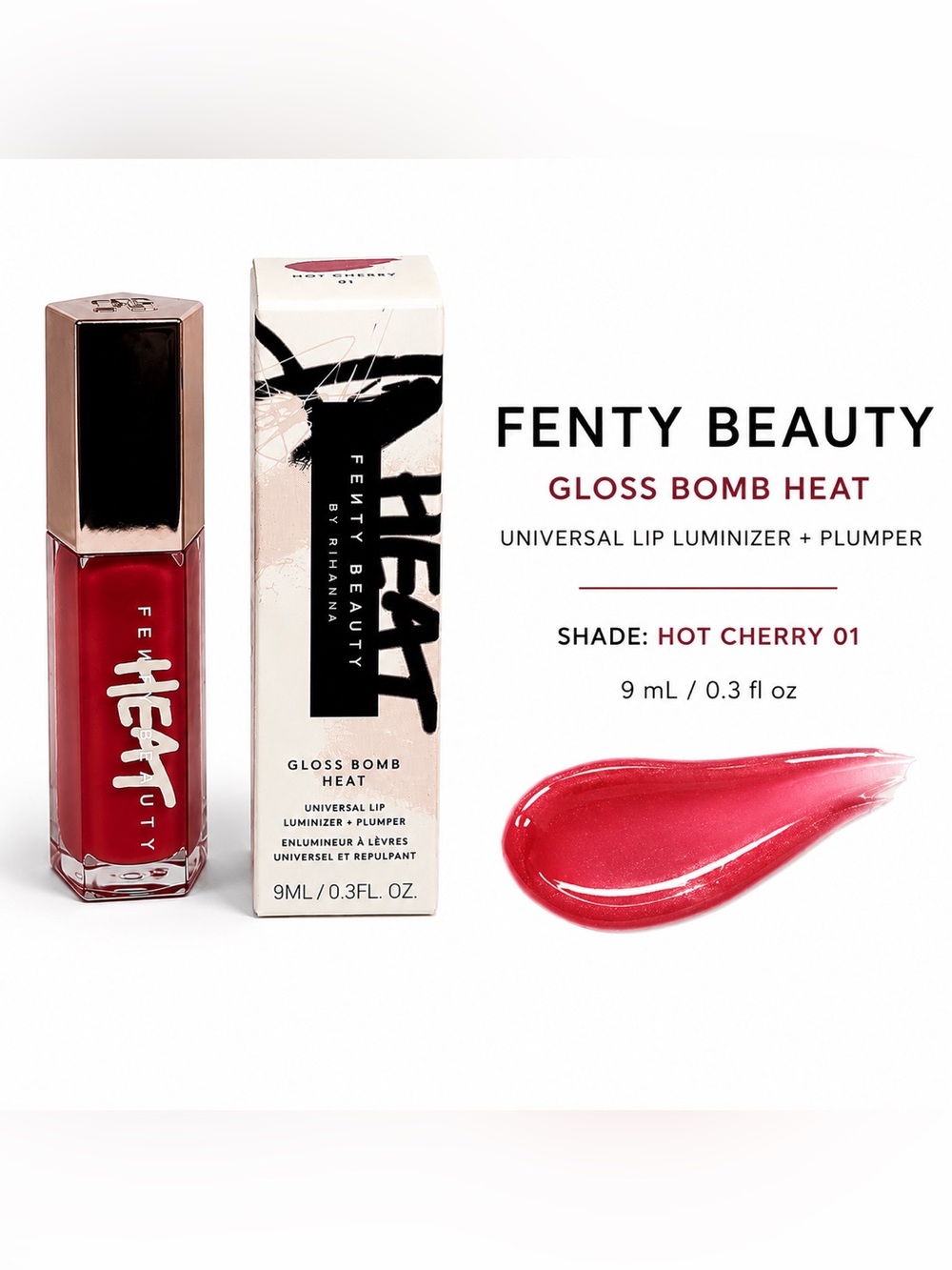 NEW Fenty Beauty Gloss Bomb Heat Universal Lip Luminizer + Plumper-Hot Cherry 01